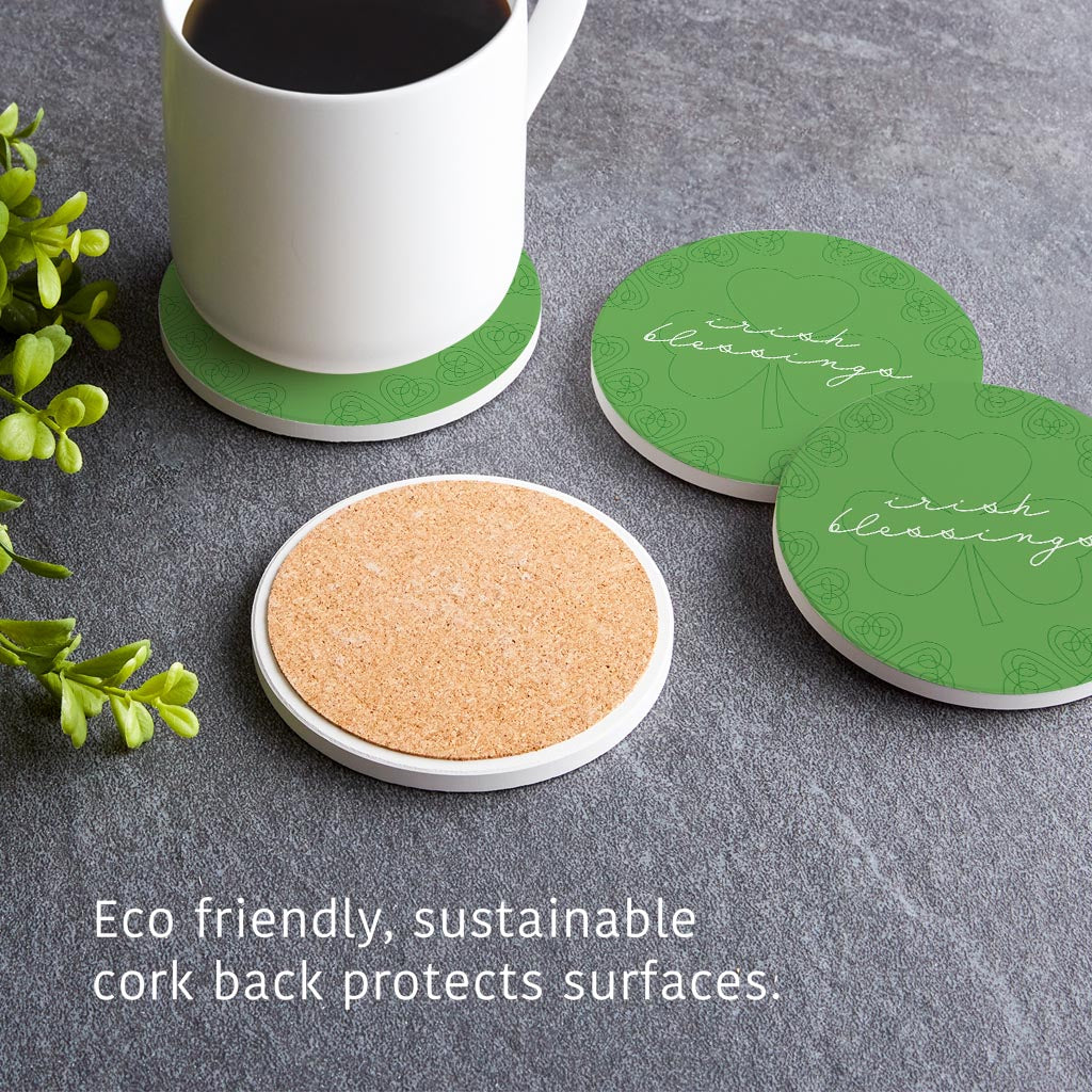 Light Green Shamrock Irish Blessings | Absorbent Coasters | Set of 4 | Min 2