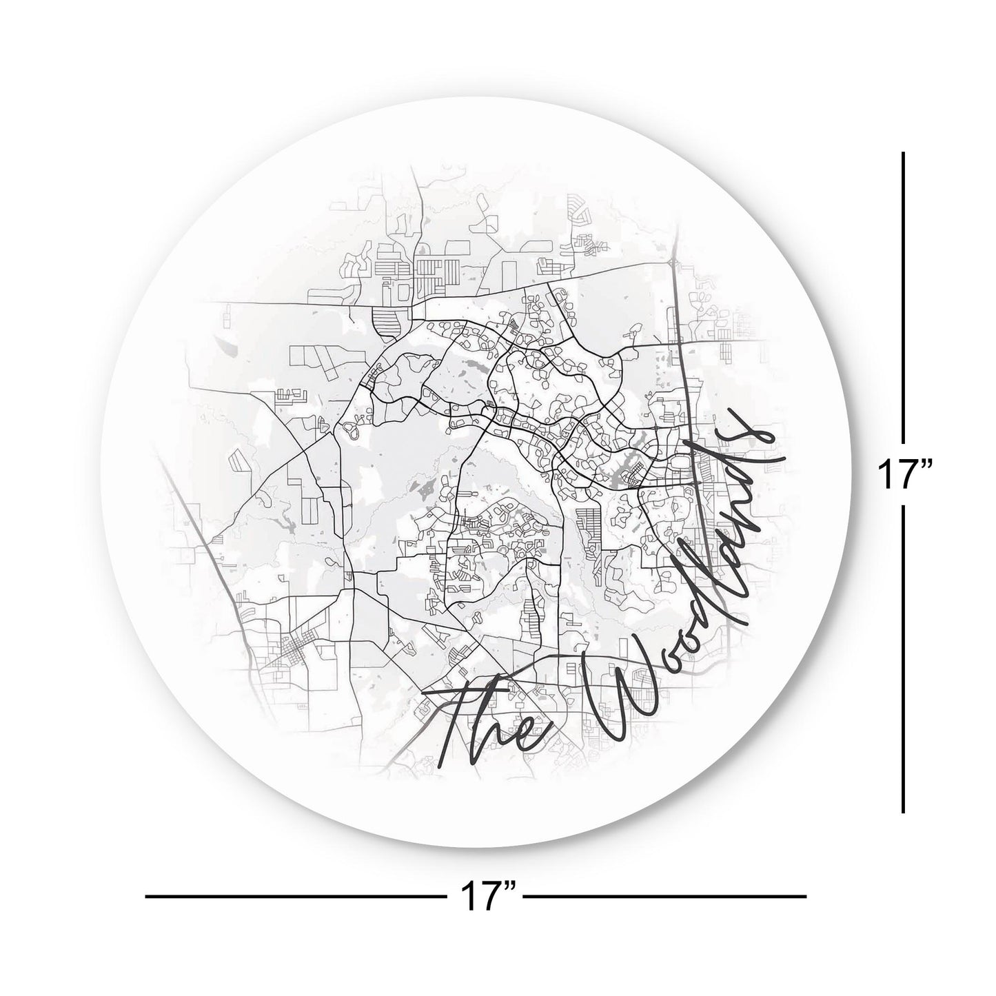 Minimalistic B&W Texas The Woodlands Circle Map | Wood Sign | Eaches | Min 1