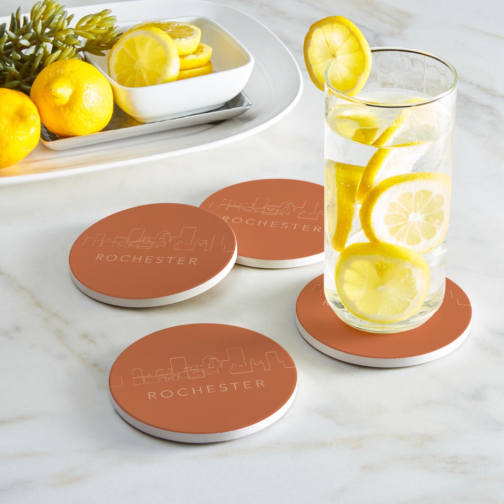 Modern Minimalistic New York Rochester Skyline | Absorbent Coasters | Set of 4 | Min 2