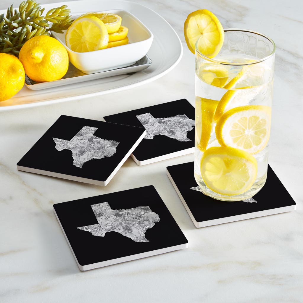 Minimalistic B&W Texas Metal State Shape | Absorbent Coasters | Set of 4 | Min 2