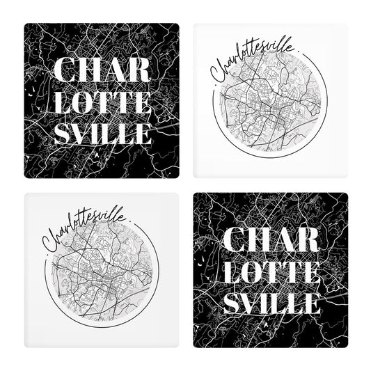 Minimalistic B&W Virginia Charlottesville Maps | Absorbent Coasters | Set of 4 | Min 2