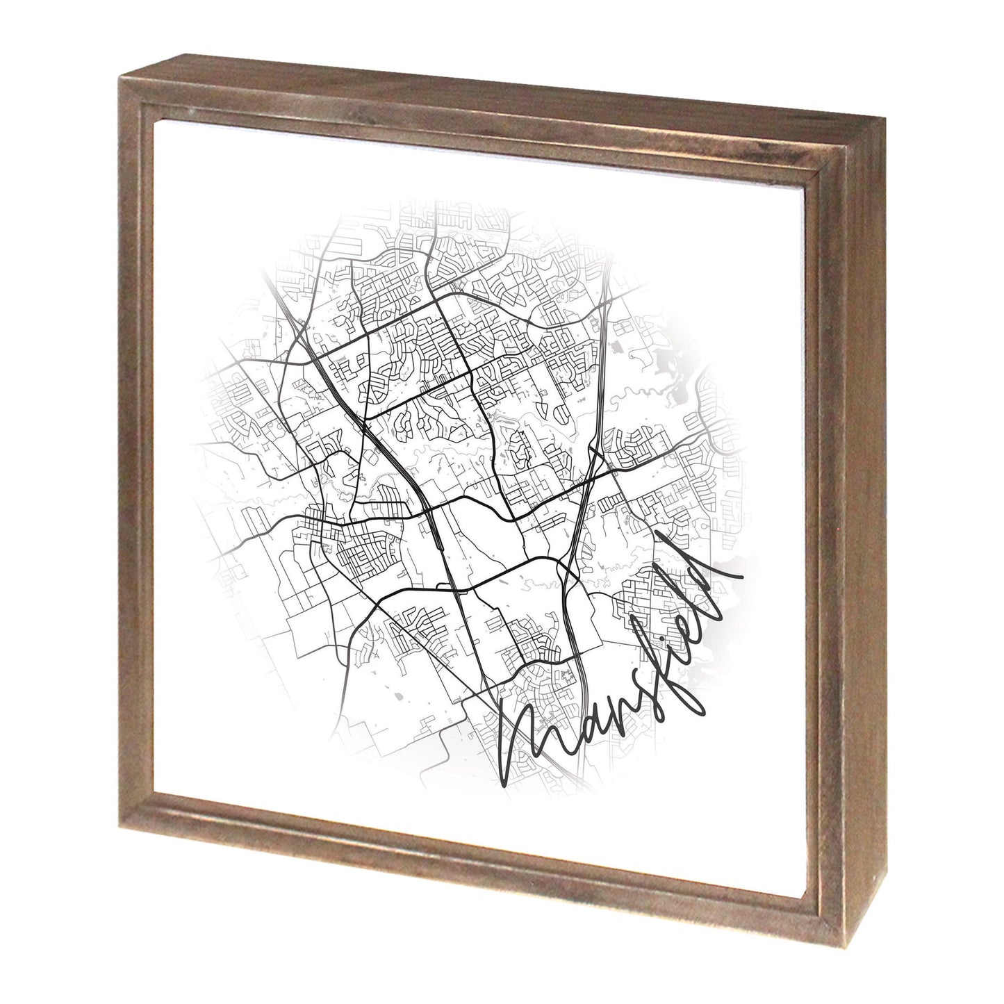 Minimalistic B&W Texas Mansfield Circle Map | Wood Sign | Eaches | Min 1