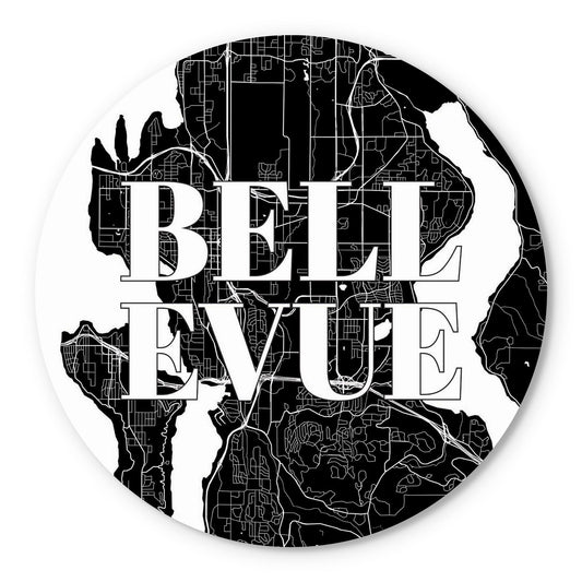 Minimalistic B&W Washington Bellevue Map | Wood Sign | Eaches | Min 1