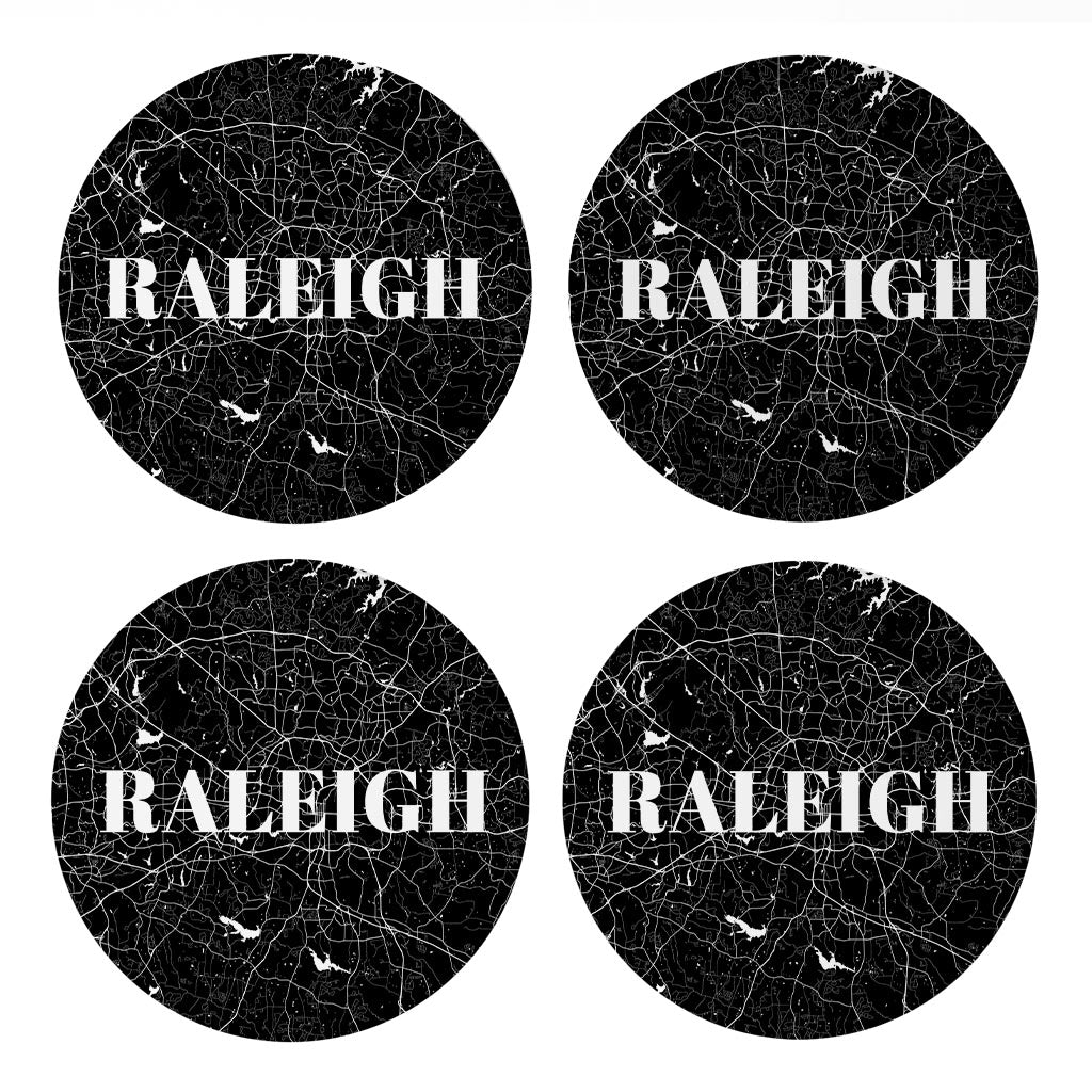 Minimalistic B&W North Carolina Raleigh Map | Absorbent Coasters | Set of 4 | Min 2