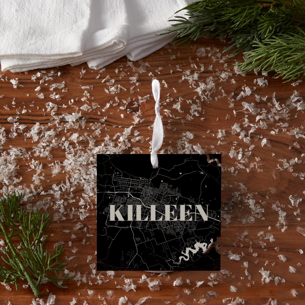 Minimalistic B&W Texas Killeen Map | Wood Ornament | Eaches | Min 6