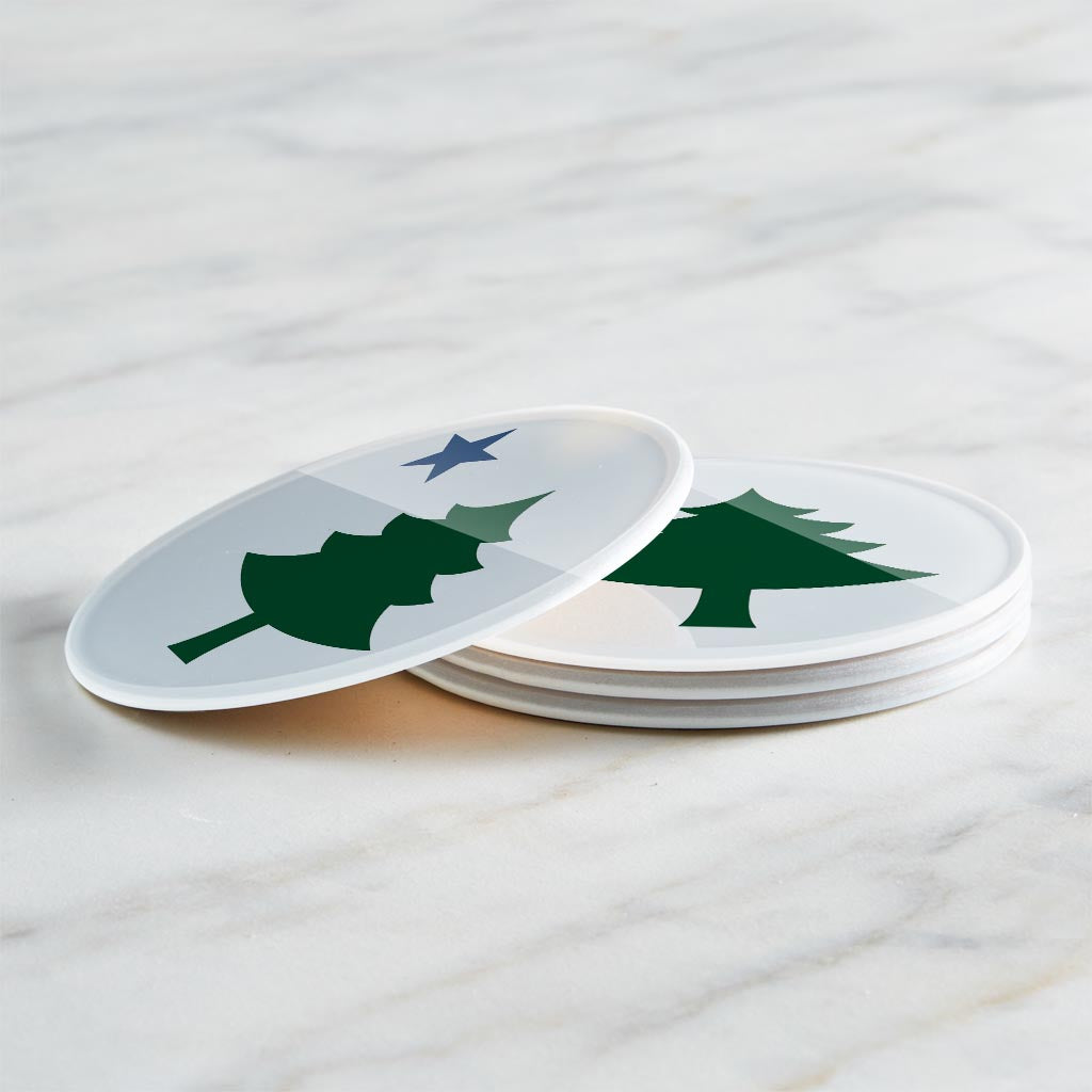 New England Star And Tree | Hi-Def Glass Coasters | Set of 4 | Min 2