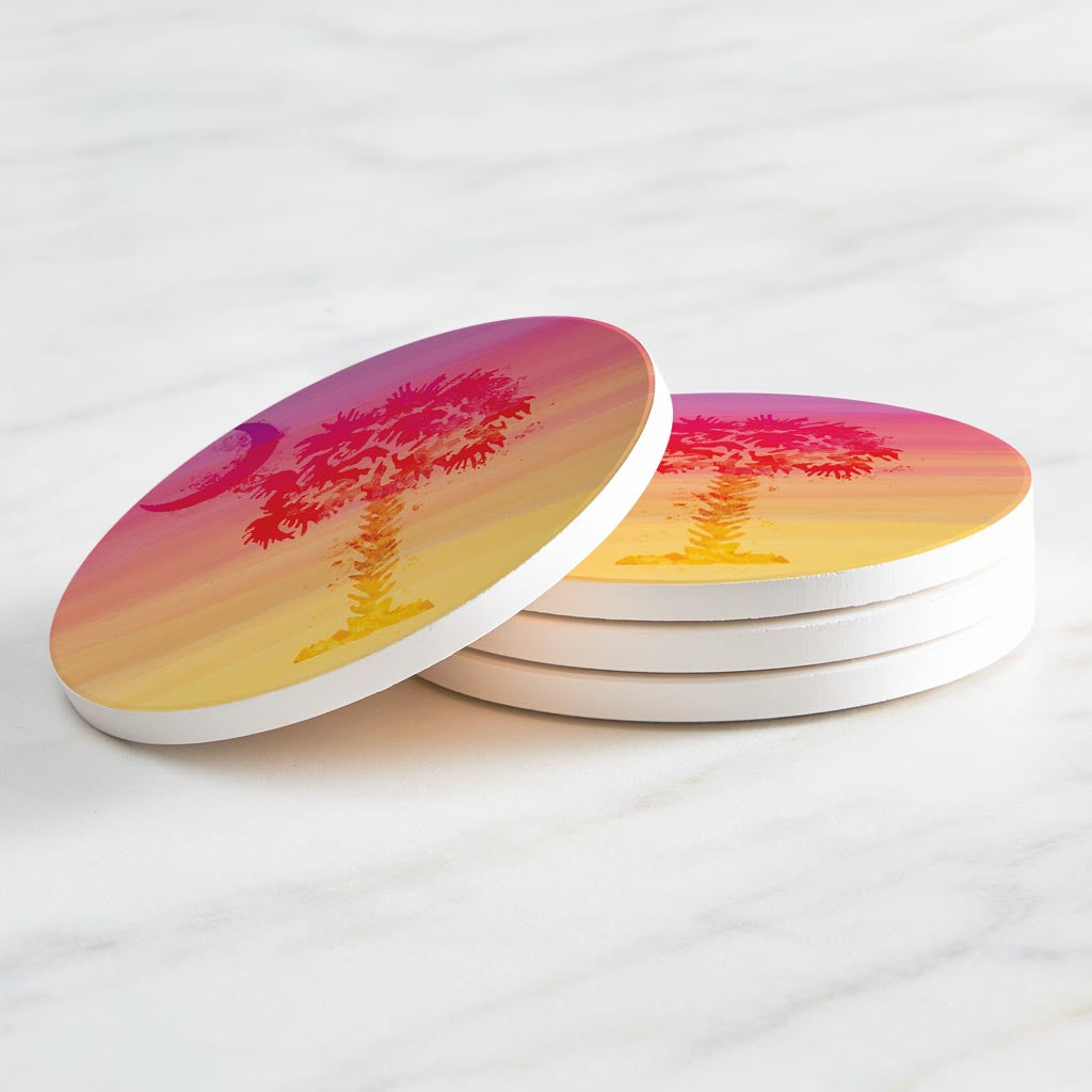 South Carolina Pink Water Color Palm Trees | Absorbent Coasters | Set of 4 | Min 2