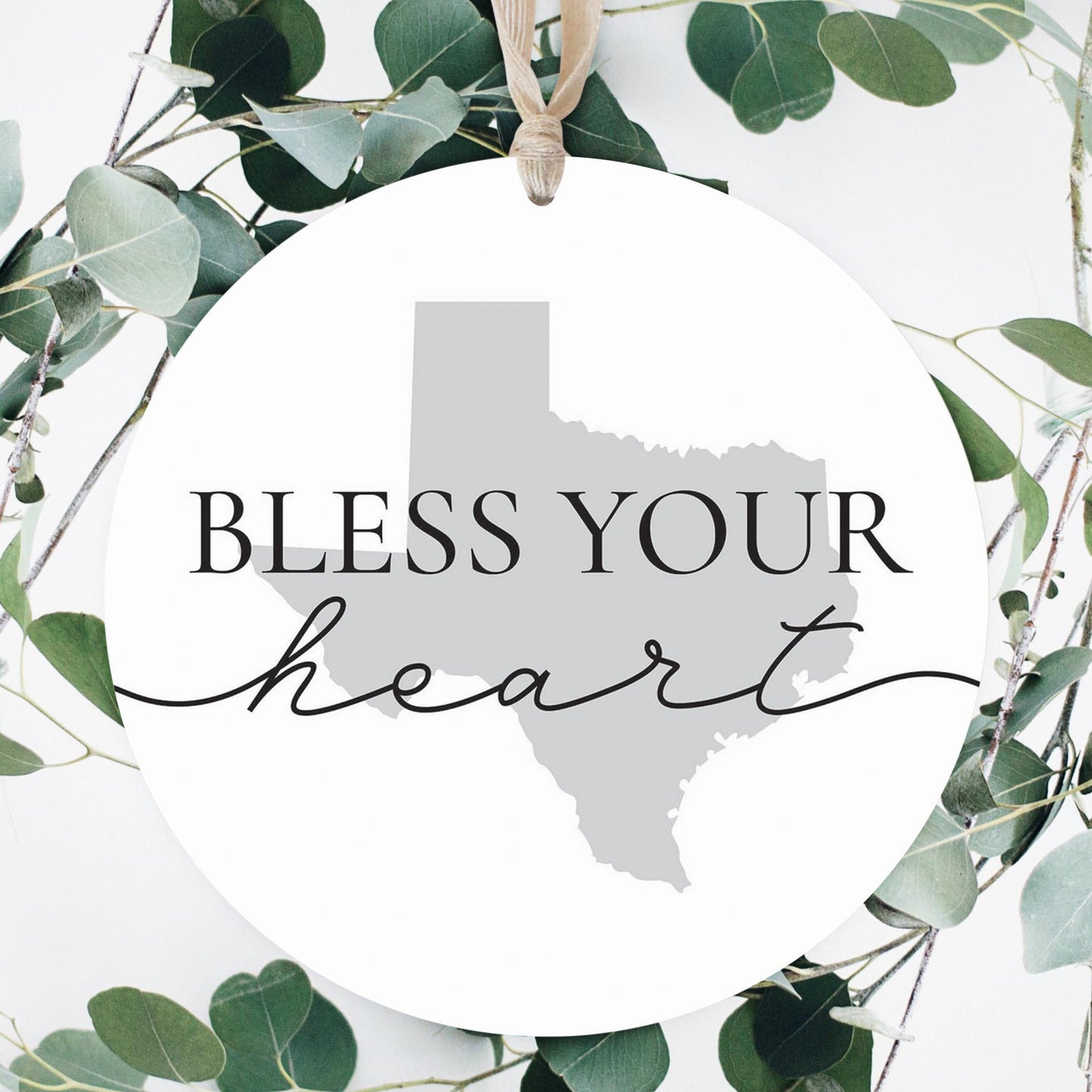 Minimalistic B&W Texas Bless Your Heart | Wood Ornament | Eaches | Min 1