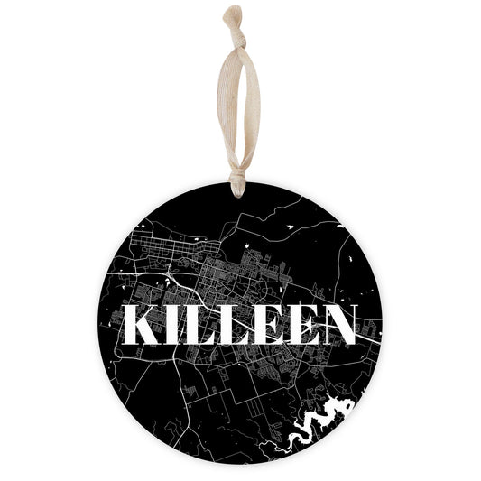 Minimalistic B&W Texas Killeen Map | Wood Ornament | Eaches | Min 1