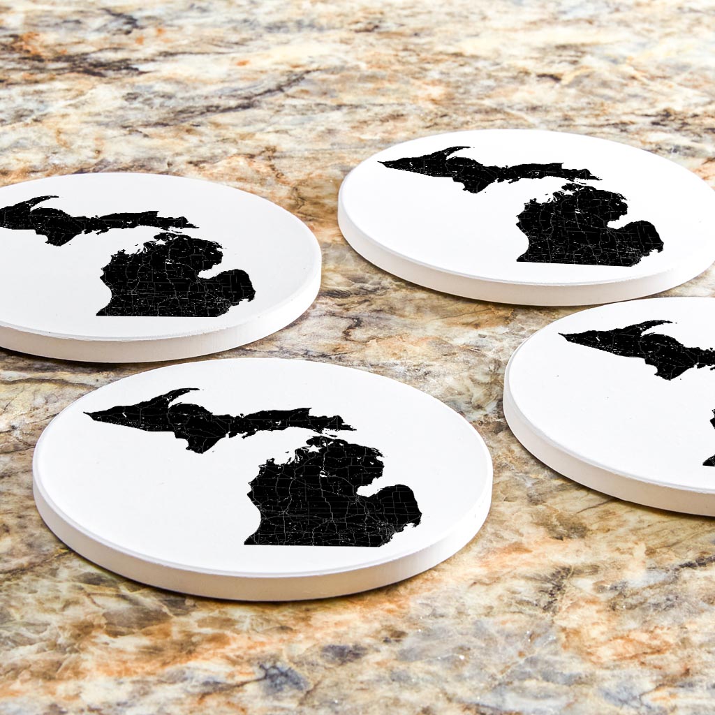 Minimalistic B&W Michigan Map Petoskey Star | Absorbent Coasters | Set of 4 | Min 2