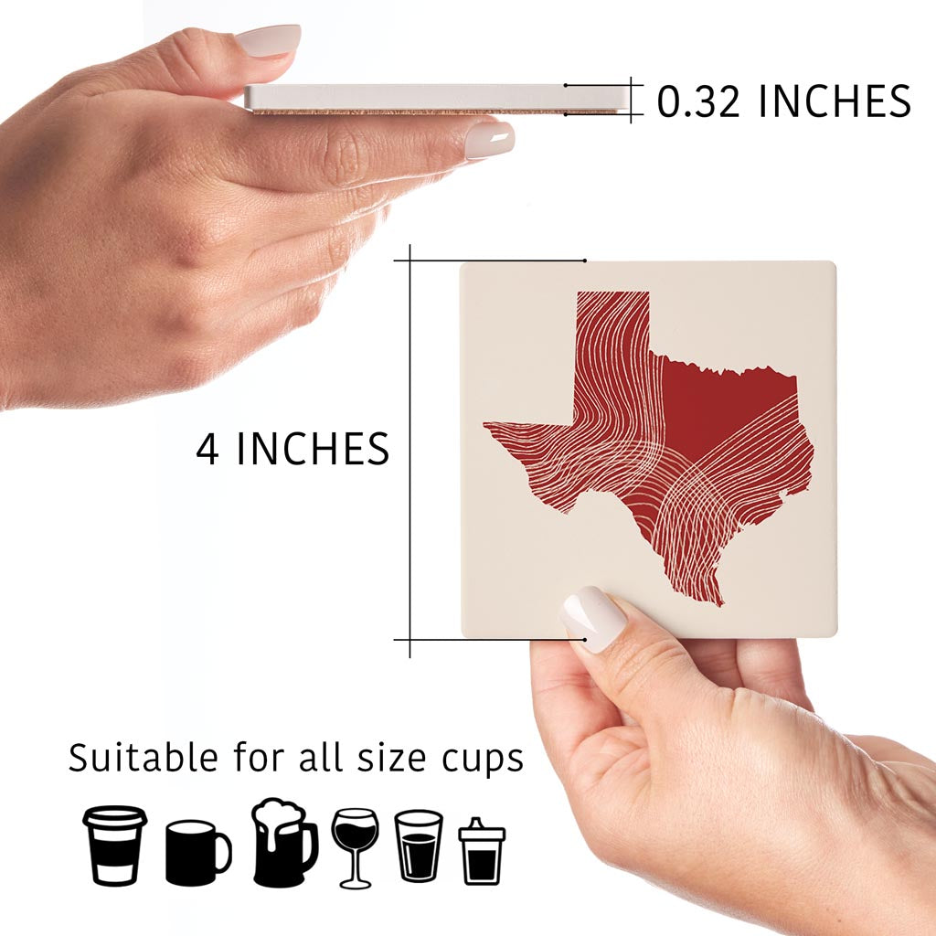 Modern Minimalist Texas Fluid Line State Shape | Absorbent Coasters | Set of 4 | Min 2