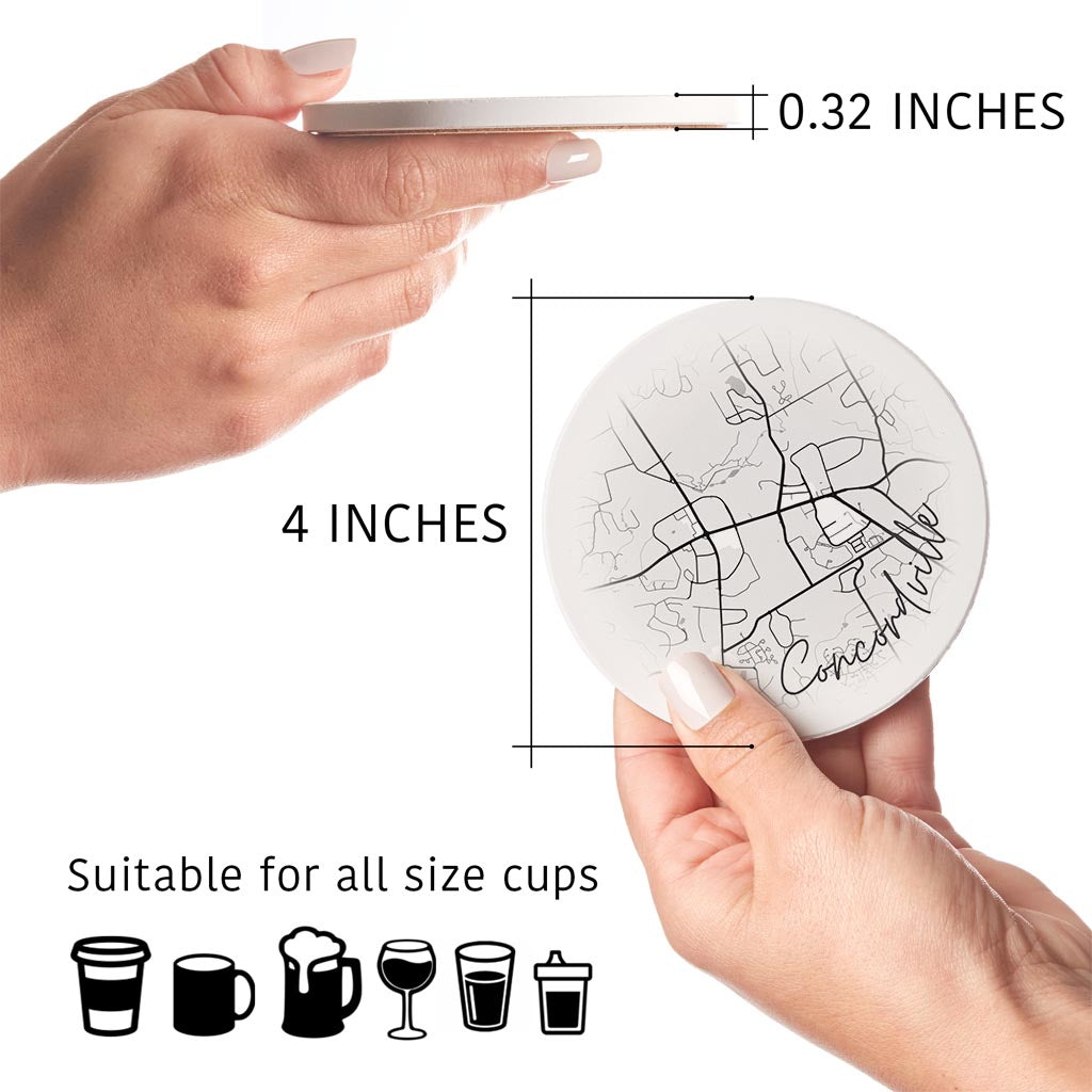 Minimalistic B&W Pennsylvania Concordville Circle Map | Absorbent Coasters | Set of 4 | Min 2