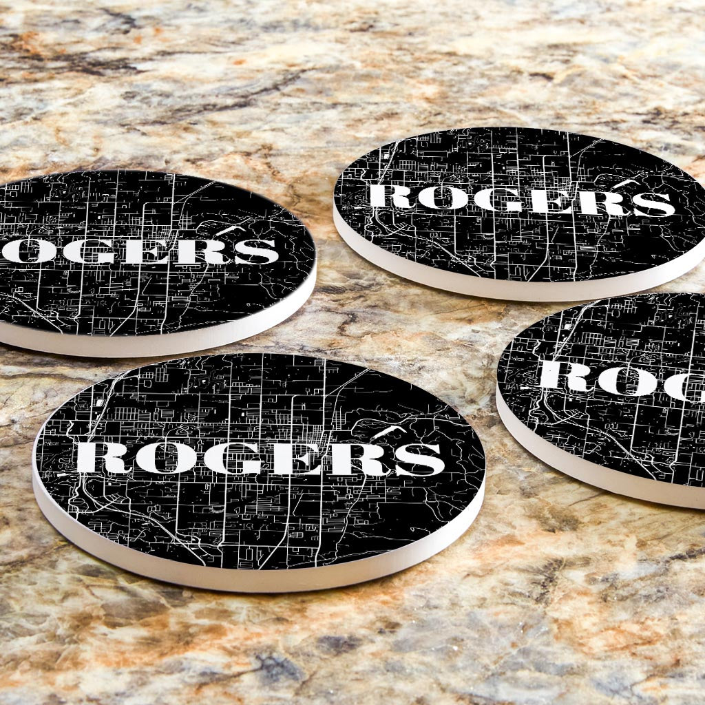 Minimalist B&W Arkansas Rogers Map | Absorbent Coasters | Set of 4 | Min 2