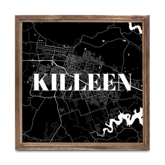 Minimalistic B&W Texas Killeen Map | Wood Sign | Eaches | Min 1