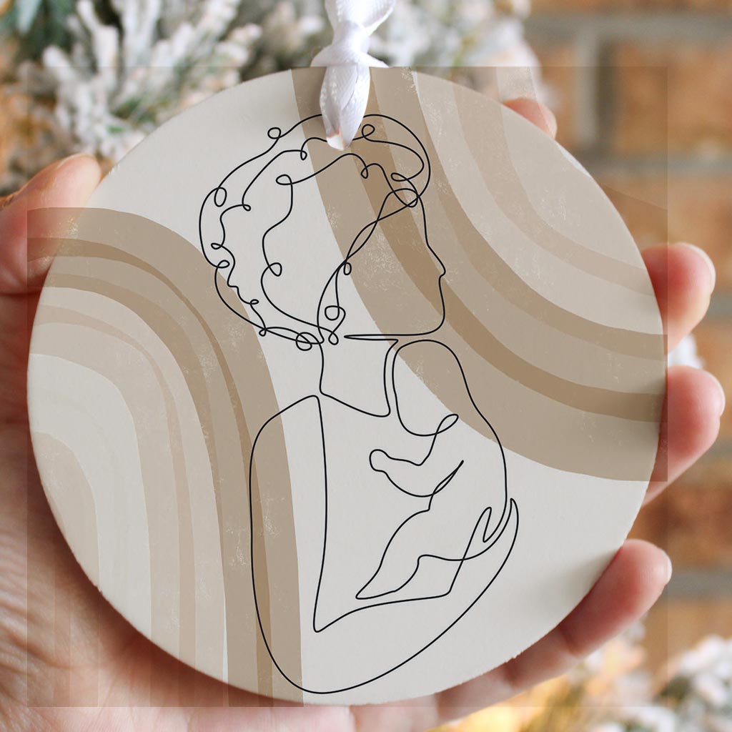 Modern Minimalist Mothers Day Mom Baby | Wood Ornament | Eaches | Min 6