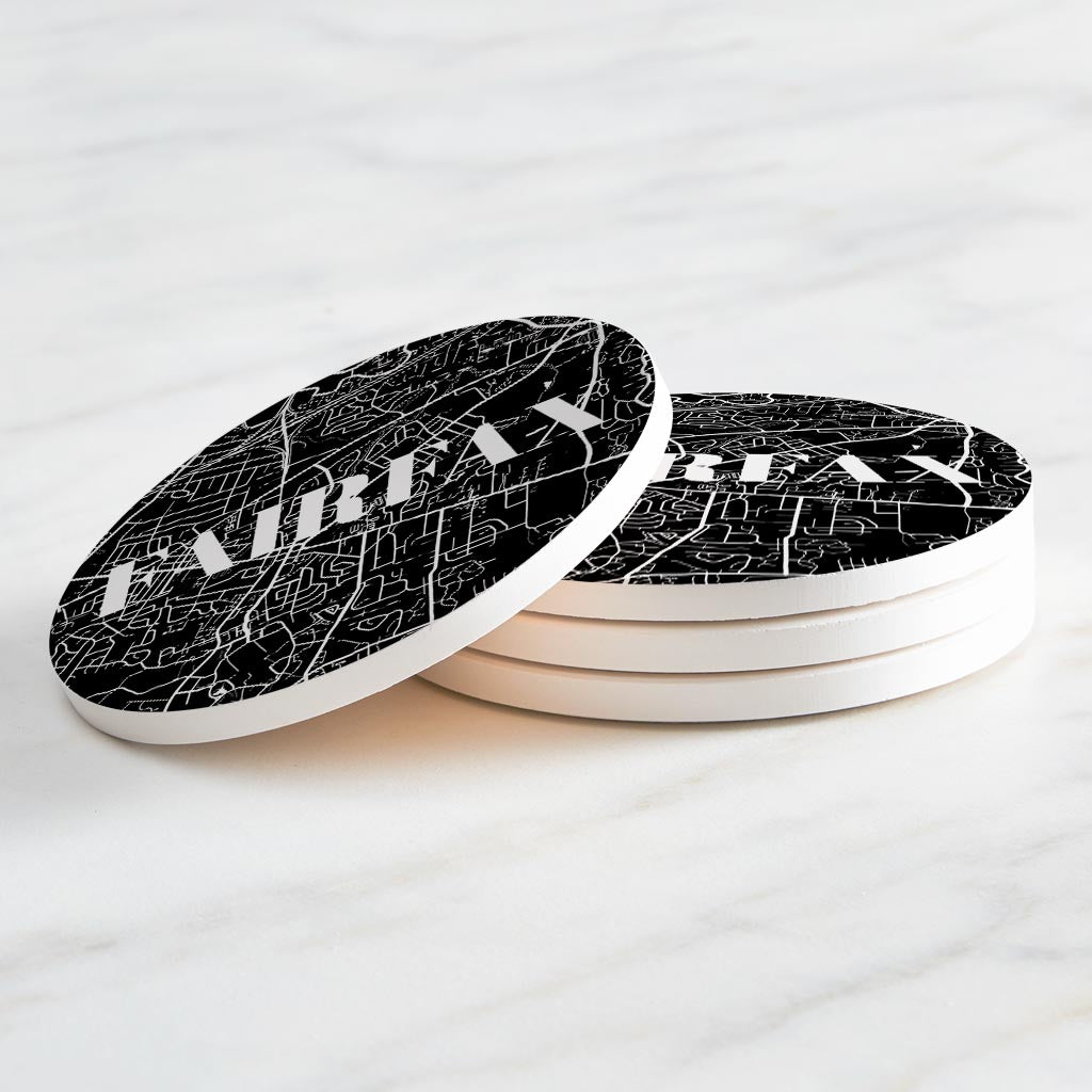 Minimalistic B&W Virginia Fairfax Map | Absorbent Coasters | Set of 4 | Min 2