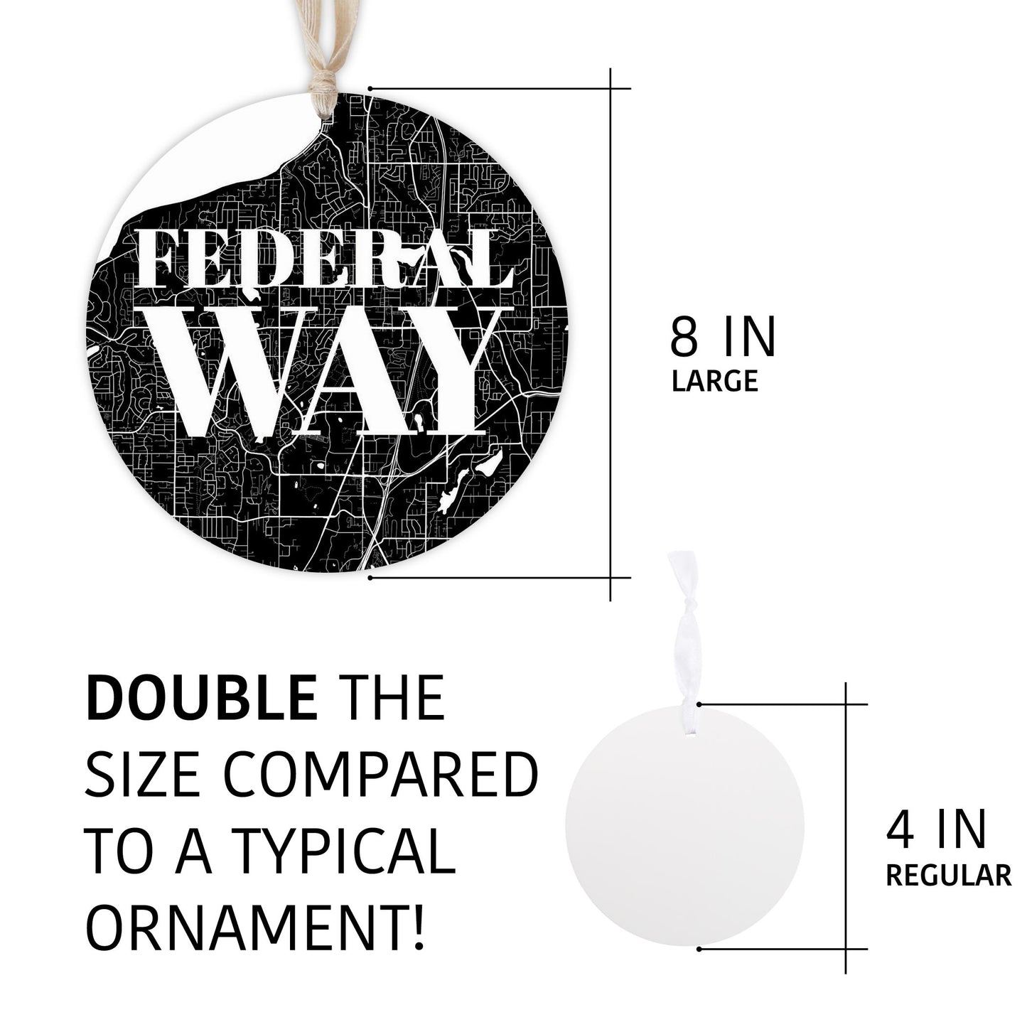 Minimalistic B&W Washington Federal Way Map | Wood Ornament | Eaches | Min 1