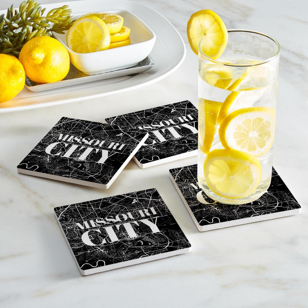 Minimalistic B&W Texas Missouri City Map | Absorbent Coasters | Set of 4 | Min 2