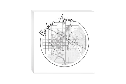 Modern Oklahoma Broken Arrow Map | Wood Block | Eaches | Min 2