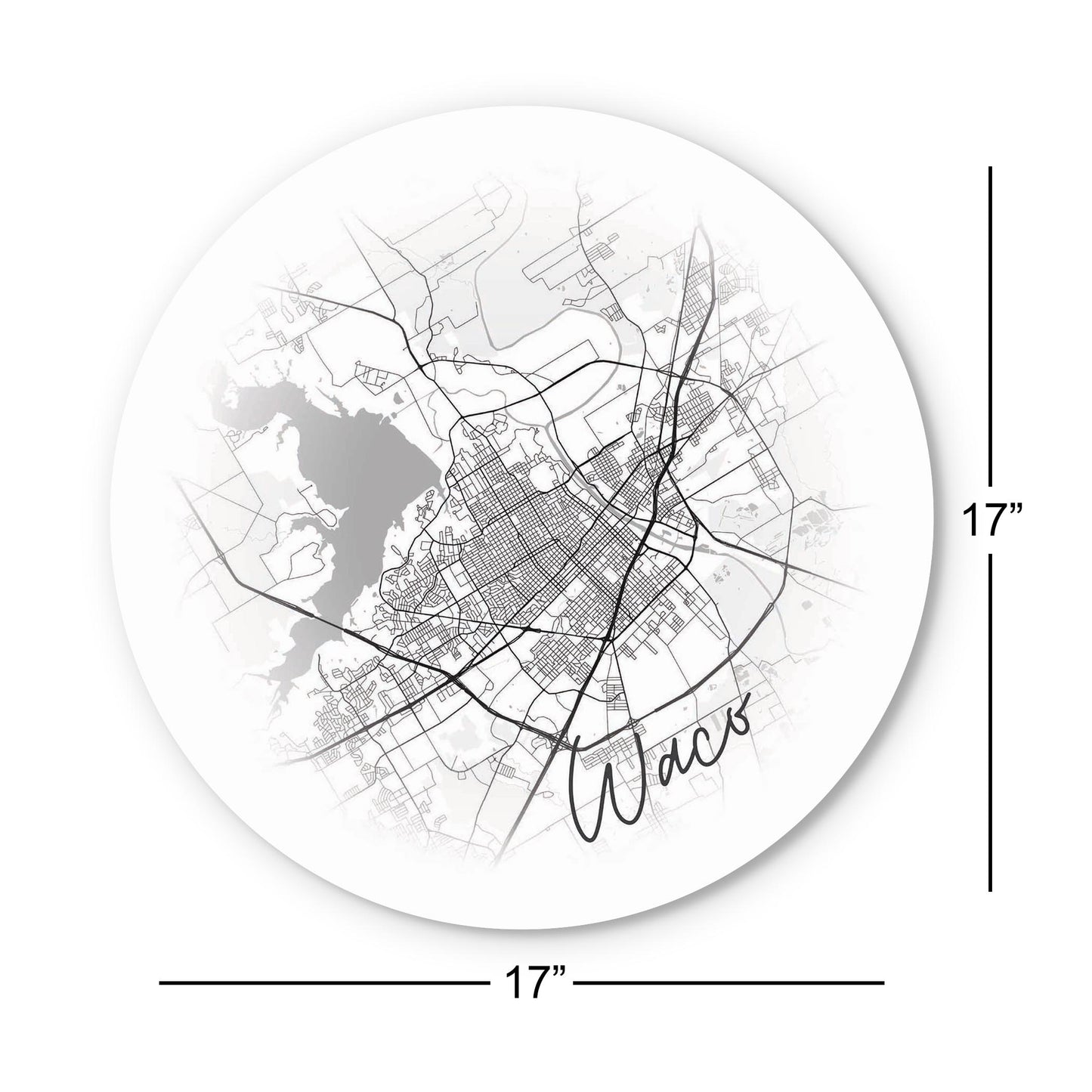 Minimalistic B&W Texas Waco Circle Map | Wood Sign | Eaches | Min 1