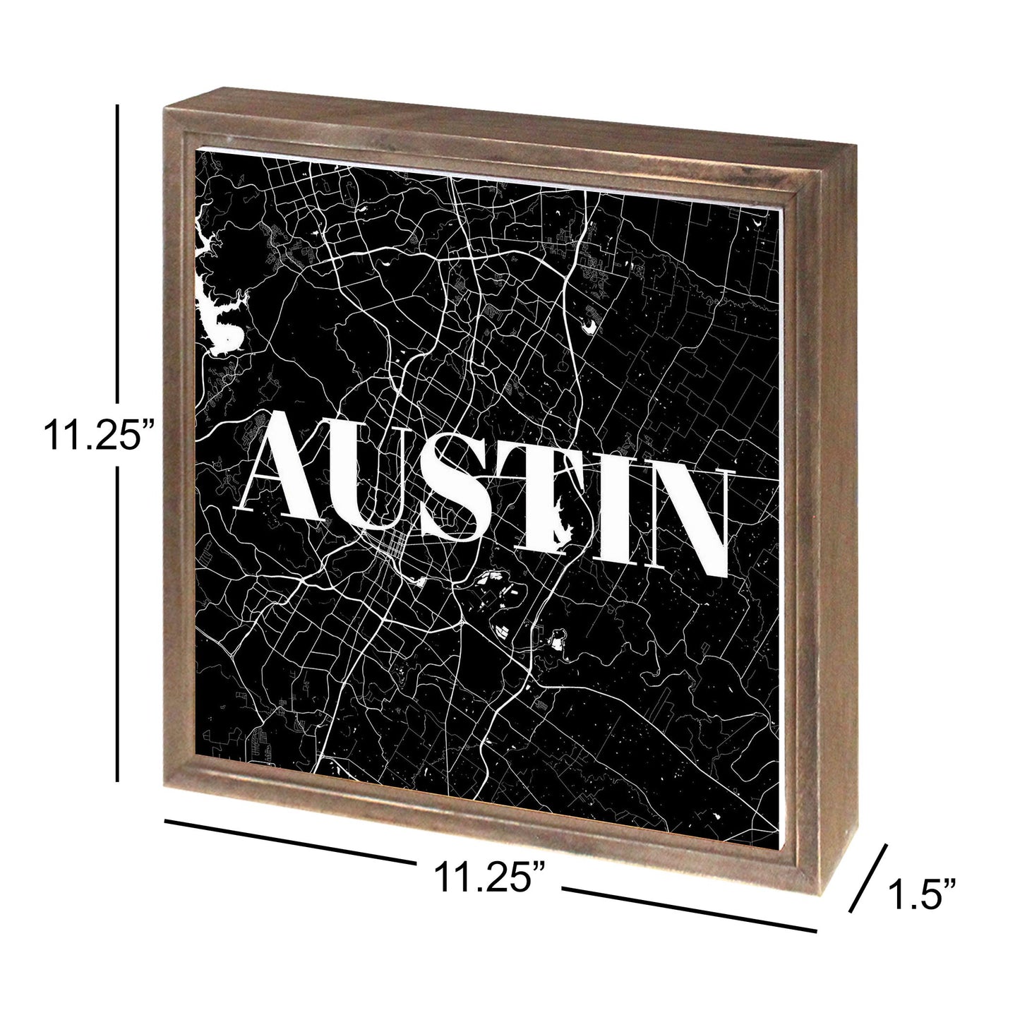 Minimalistic B&W Texas Austin Map | Wood Sign | Eaches | Min 1