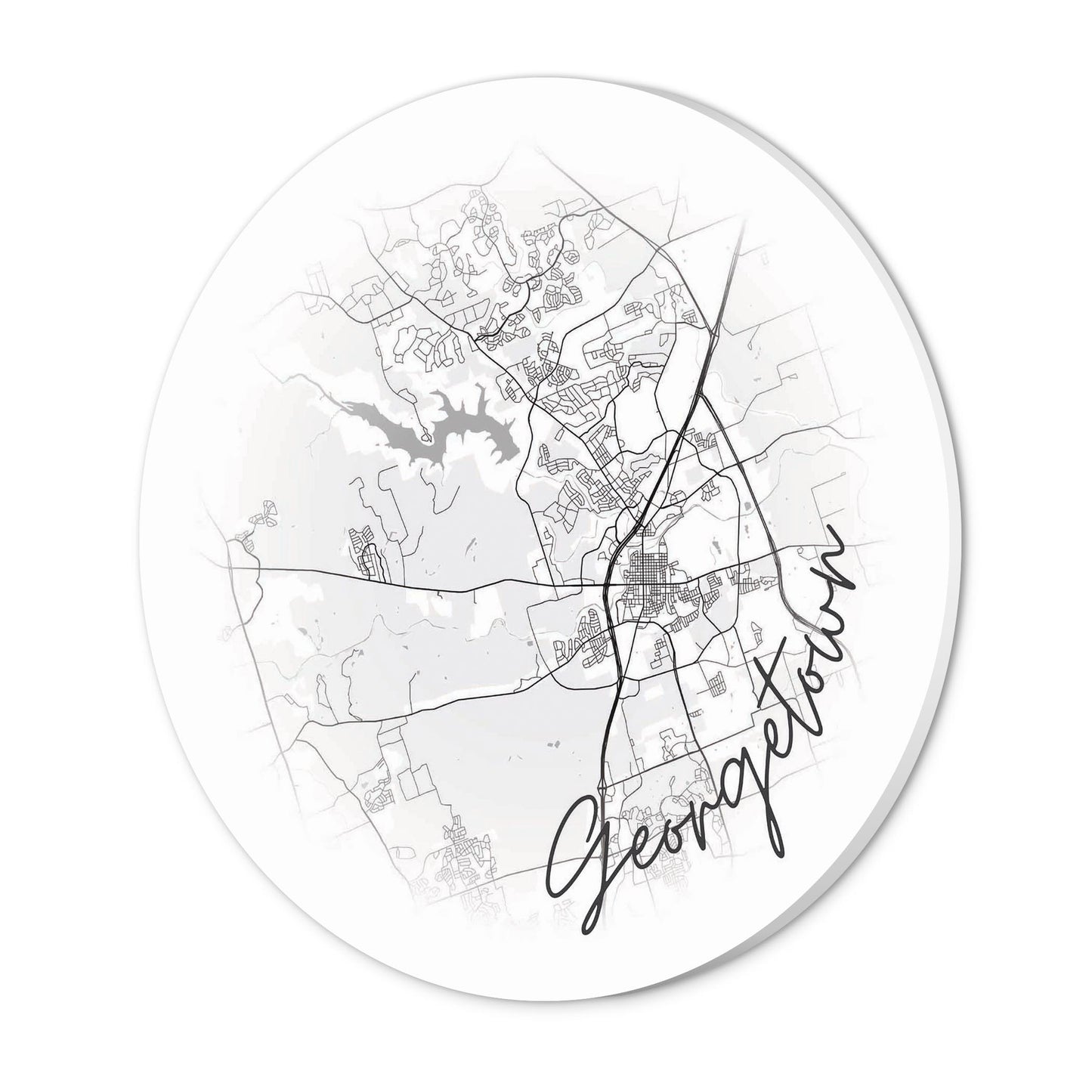 Minimalistic B&W Texas Georgetown Circle Map | Wood Sign | Eaches | Min 1