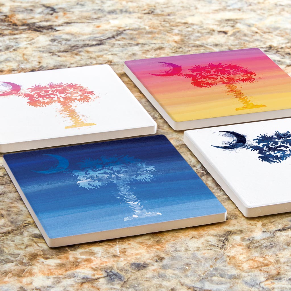 South Carolina Water Color Palm Trees| Absorbent Coasters | Set of 4 | Min 2