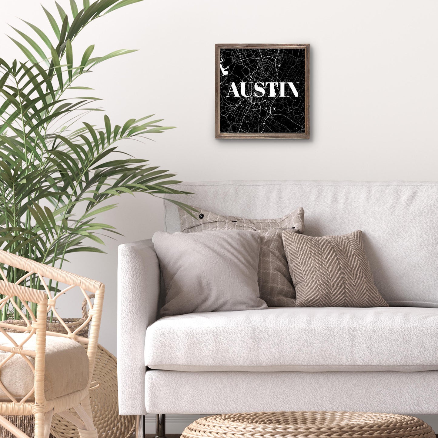 Minimalistic B&W Texas Austin Map | Wood Sign | Eaches | Min 1