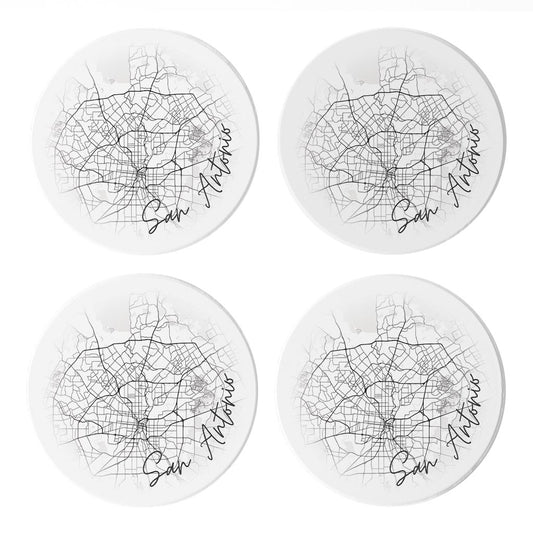 Minimalistic B&W Texas San Antonio Circle Map | Absorbent Coasters | Set of 4 | Min 2