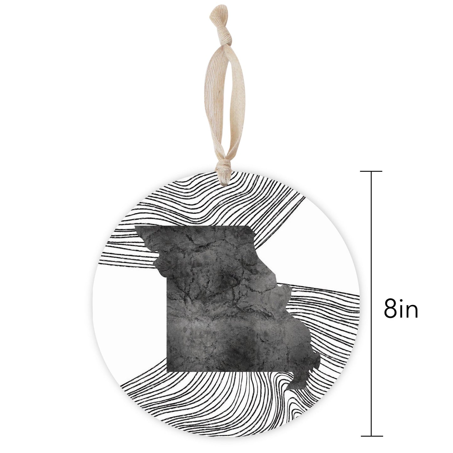 Minimalist B&W Missouri State With Fluid Lines | Wood Ornament | Eaches | Min 1