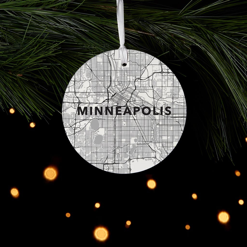 Minimalistic Minneapolis Minnesota Map White| Wood Ornament | Eaches | Min 6