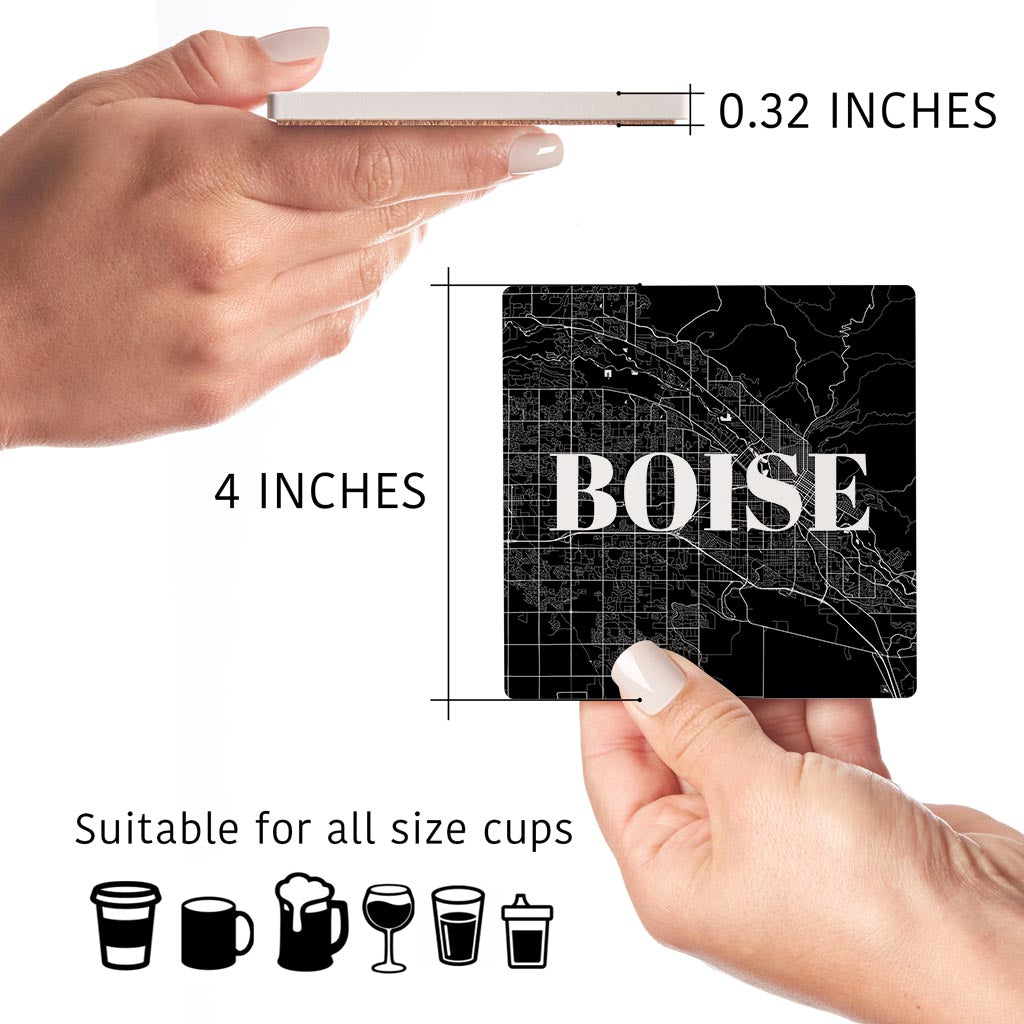 Minimalist B&W Idaho Boise Map | Absorbent Coasters | Set of 4 | Min 2