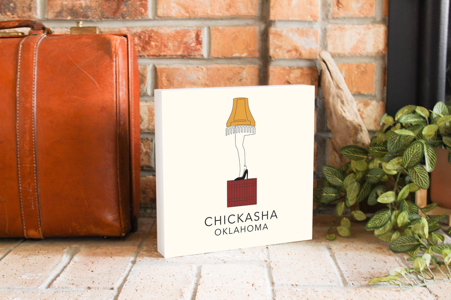 Modern Minimalist Oklahoma Colorful Chickasha Leg Lamp | Wood Block | Eaches | Min 2