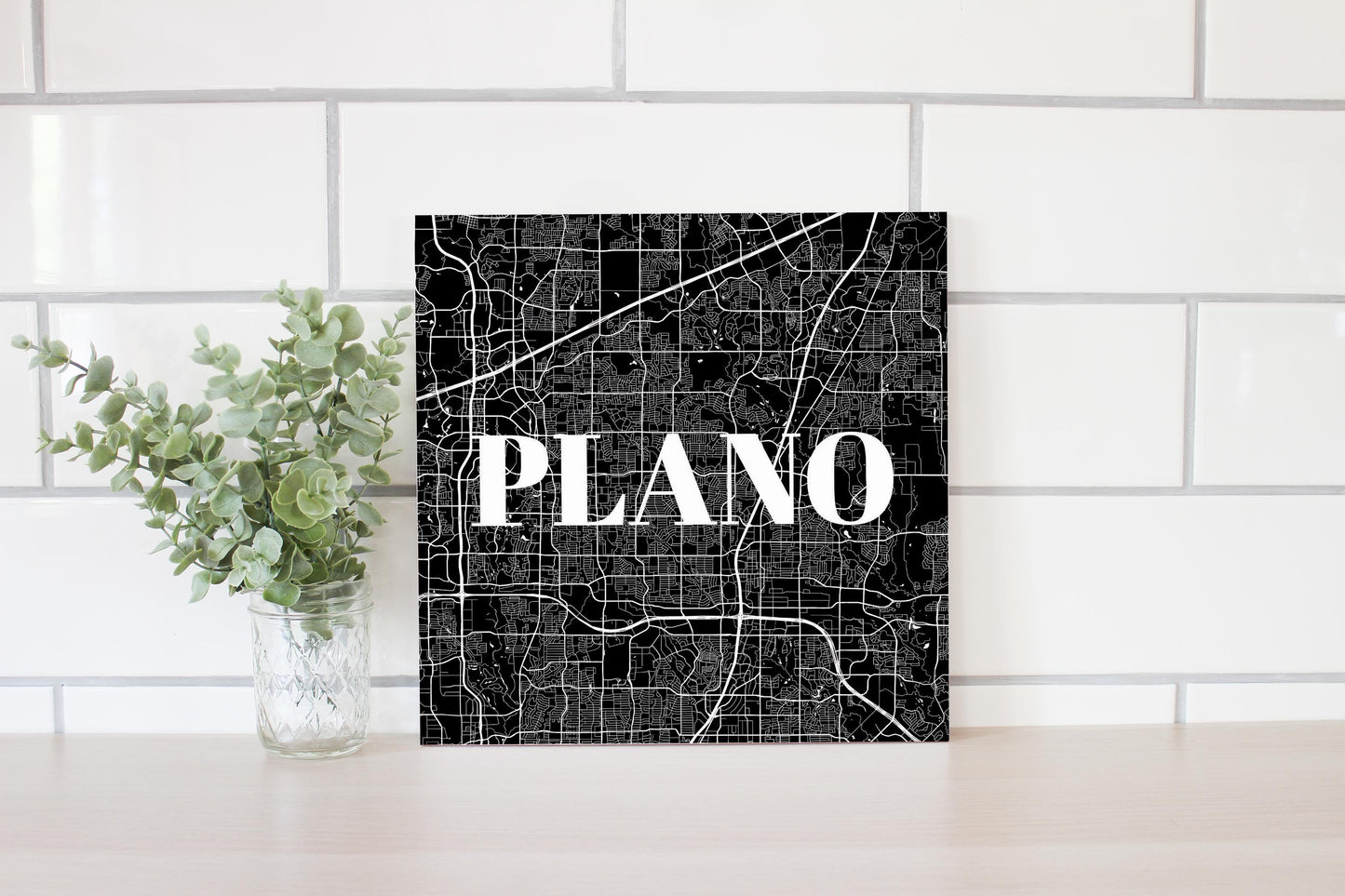 Minimalistic B&W Texas Plano Map | Wood Sign | Eaches | Min 2