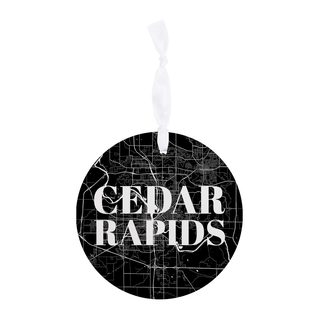 Minimalistic B&W Iowa Cedar Rapids Map | Wood Ornament | Eaches | Min 6