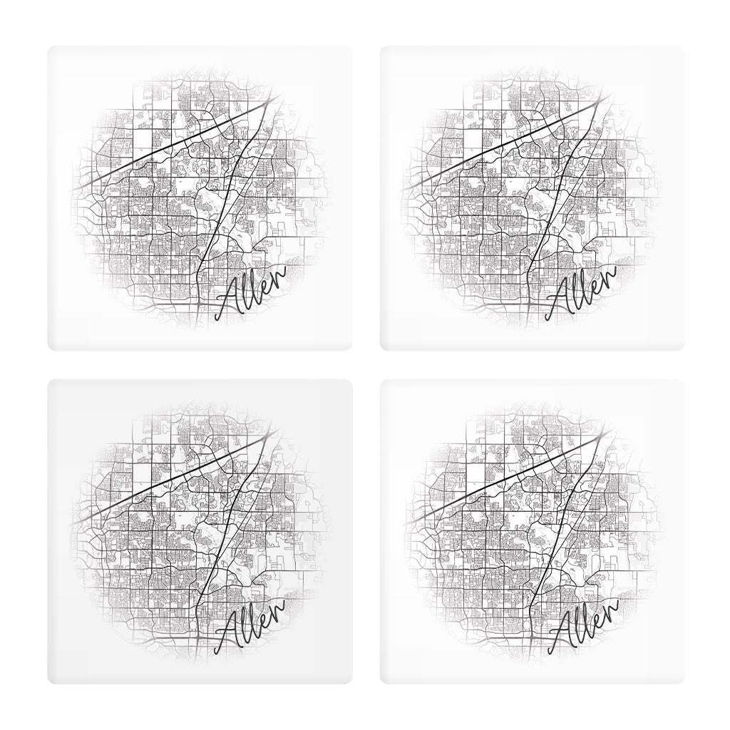 Minimalistic B&W Texas Allen Circle Map | Absorbent Coasters | Set of 4 | Min 2