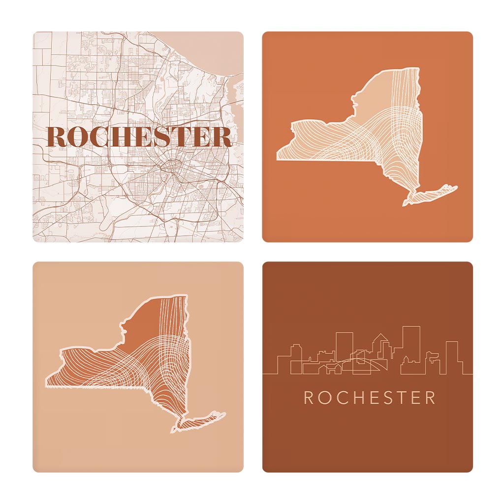 Modern Minimalist New York Rochester State| Absorbent Coasters | Set of 4 | Min 2