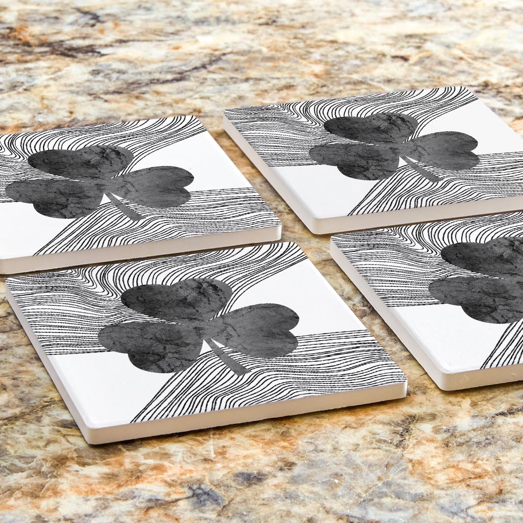 Minimalistic B&W Shamrock Fluid Lines | Absorbent Coasters | Set of 4 | Min 2