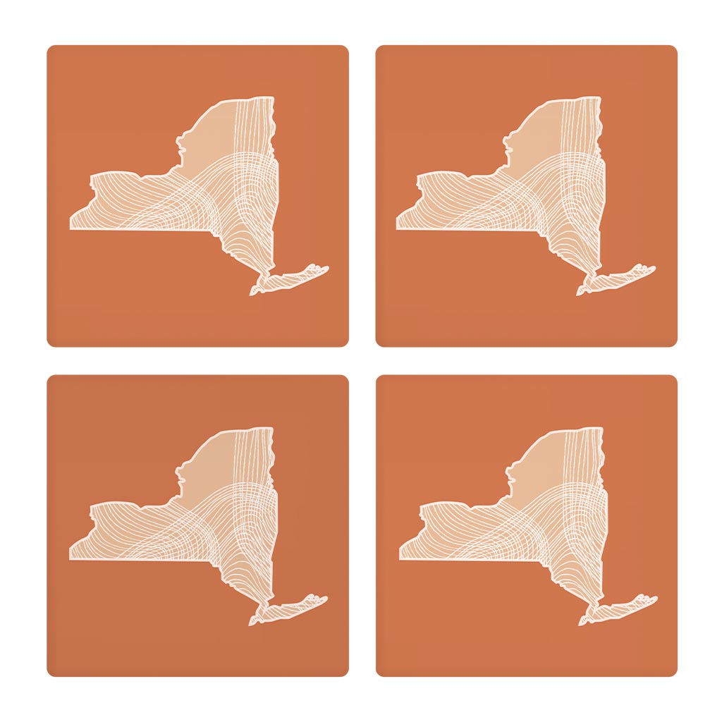 Modern Minimalist New York State Fluid Lines Dark | Absorbent Coasters | Set of 4 | Min 2