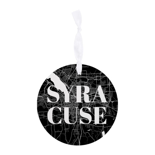 Minimalistic B&W New York Syracuse Map| Wood Ornament | Eaches | Min 6