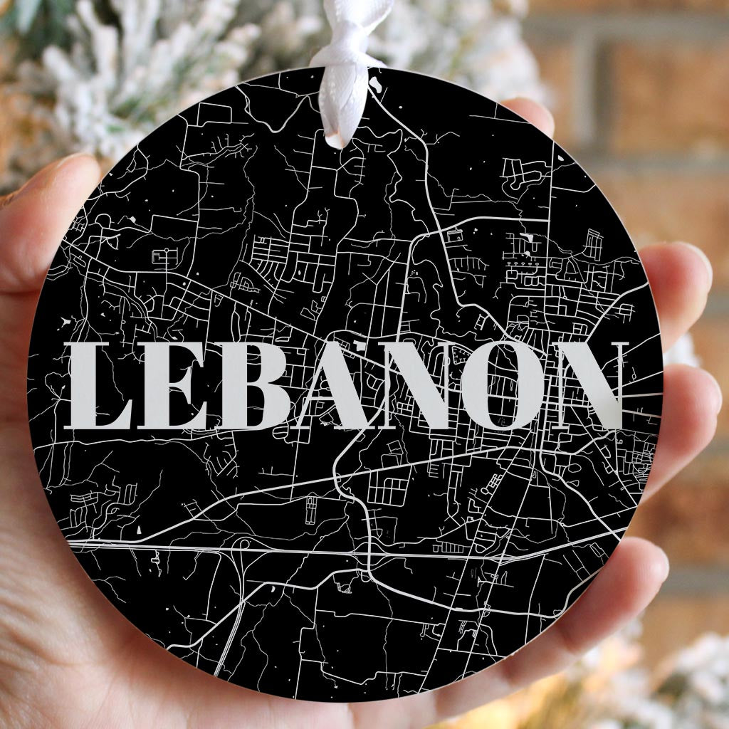 Minimalist B&W Tennessee Lebanon Map | Wood Ornament | Eaches | Min 6