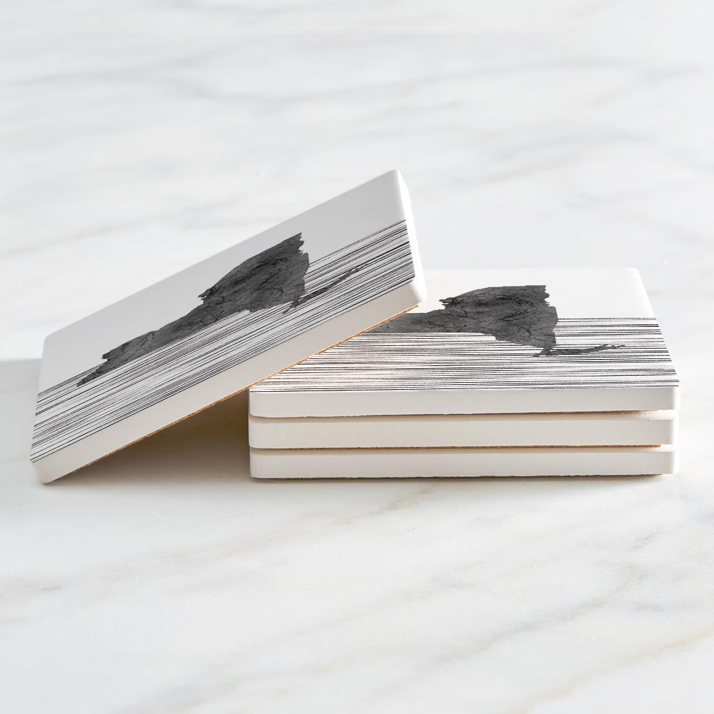 Minimalistic B&W New York Shape Straight Lines | Absorbent Coasters | Set of 4 | Min 2