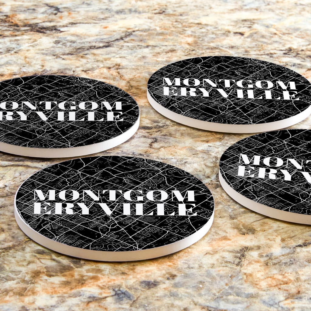 Minimalistic B&W Pennsylvania Montgomeryville Map | Absorbent Coasters | Set of 4 | Min 2