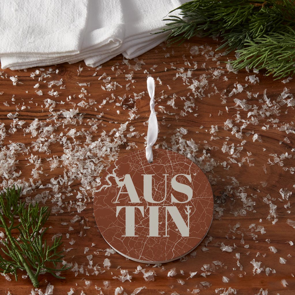 Modern Minimalist Texas Austin Map | Wood Ornament | Eaches | Min 6