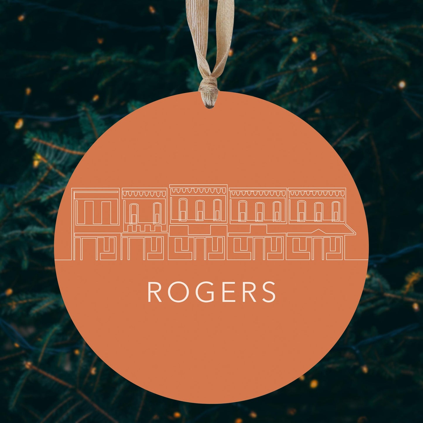 Modern Minimalist Arkansas Rogers Skyline | Wood Ornament | Eaches | Min 1