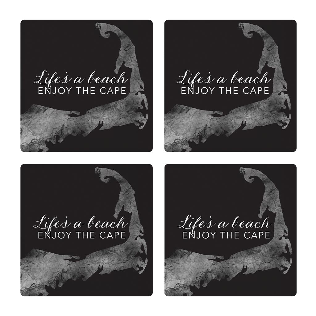 Minimalistic B&W Cape Cod Lifes A Beach | Absorbent Coasters | Set of 4 | Min 2