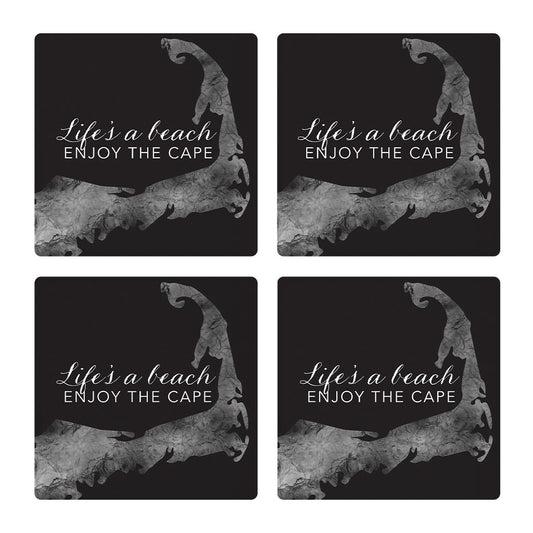 Minimalistic B&W Cape Cod Lifes A Beach | Absorbent Coasters | Set of 4 | Min 2