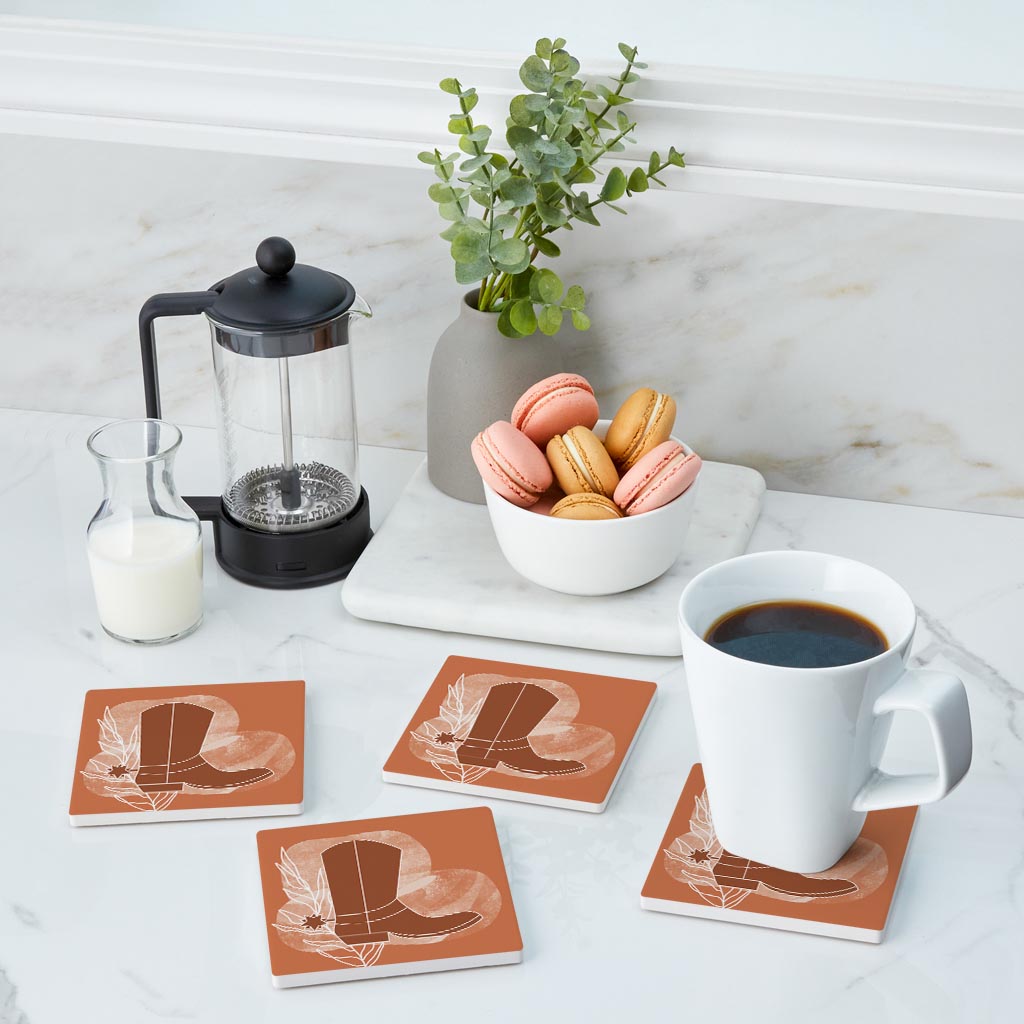 Modern Minimalist Texas Cowboy Boot | Absorbent Coasters | Set of 4 | Min 2