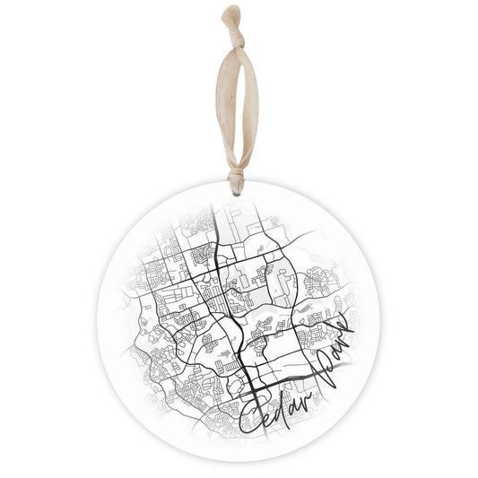 Minimalistic B&W Texas Cedar Park Circle Map | Wood Ornament | Eaches | Min 1