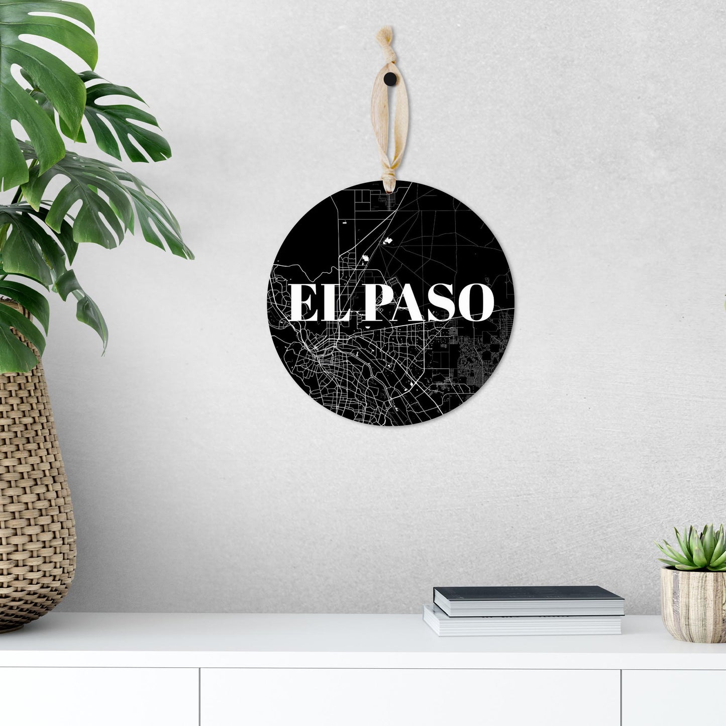 Minimalistic B&W Texas El Paso Map | Wood Ornament | Eaches | Min 1